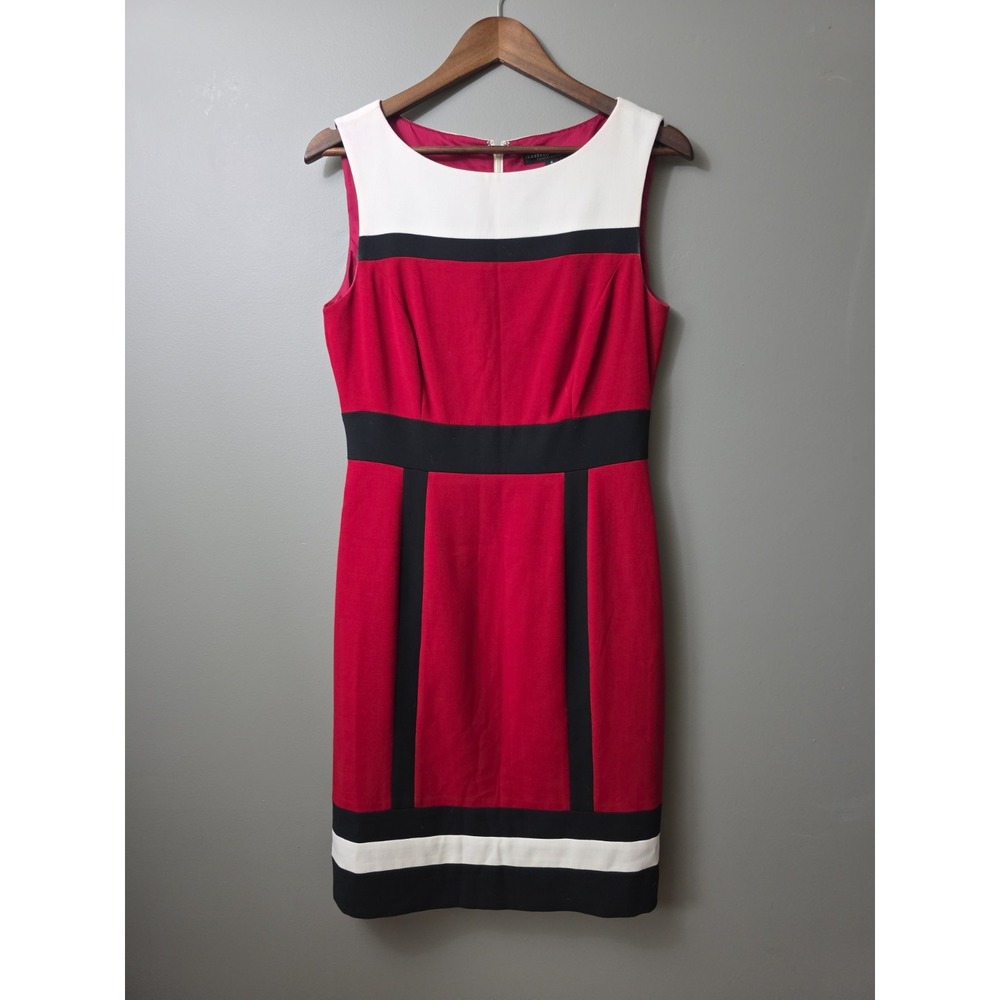 Isabella DeMarco Tahari Levine Colorblock Red Black Sheath Dress 6 Career Office